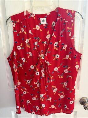 CAbi Red Floral Tie-Front Sleeveless Camisole